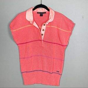 🧡🛍️Marc Jacobs Polo sweater in pink with stripes Large 100% Cotton🛍️🧡